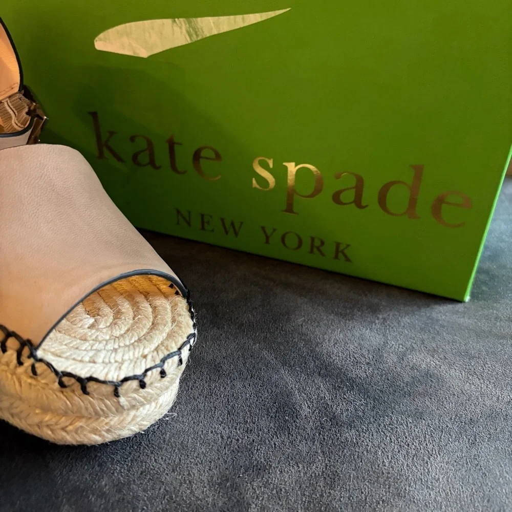 Kate Spade Nude Leather Espadrille Wedge Sandals Size 5